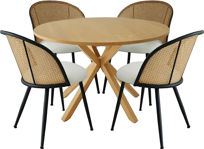 5-Piece Dining Table Set with 39.5 Inch Round Table and 4 Rattan-Inspired Chairs, Compact Kitchen and Dining Furniture–