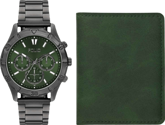 Men's Quartz Three-Hand Black Alloy Watch Set, 44mm