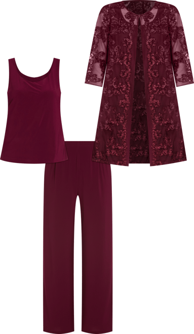 Women's Soutache Long Jacket, Necklace Top & Pants Set