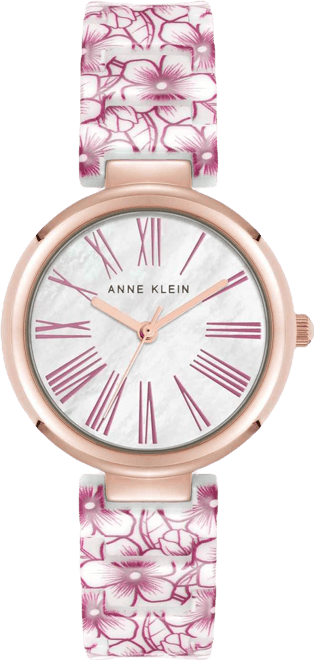 Women's Quartz Pink Flower Pattern Ceramic Bracelet Watch, 33mm