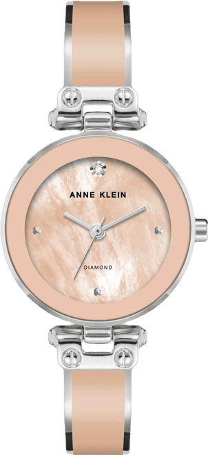 Women's Quartz Sleek Blush Enamel and Silver-Tone Metal Alloy Bangle Watch, 28mm