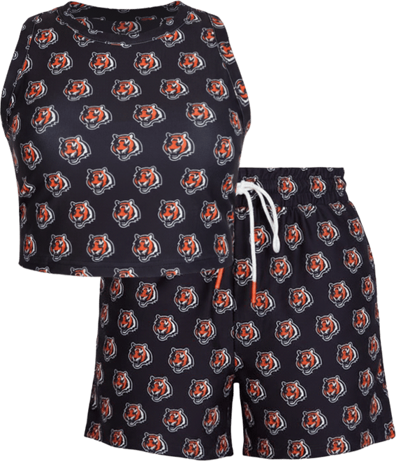 Women's Cincinnati Bengals Gauge Allover Print Cropped Tank Top Shorts Sleep Set