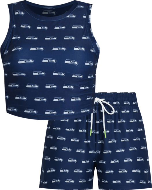 Women's Seattle Seahawks Gauge Allover Print Cropped Tank Top Shorts Sleep Set