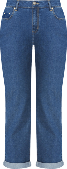 Plus Size Tall Womens Plus-Size Stretch Denim Five-Pocket Girlfriend Jeans