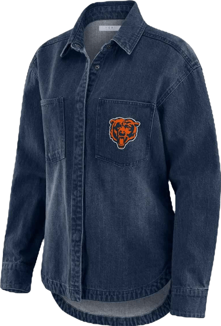 Women's Denim Chicago Bears Washed Oversized Denim Full-Snap Shacket
