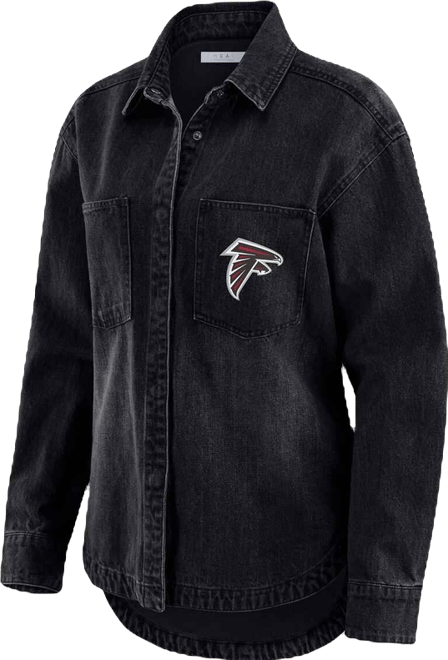 Women's Black Atlanta Falcons Washed Oversized Denim Full-Snap Shacket