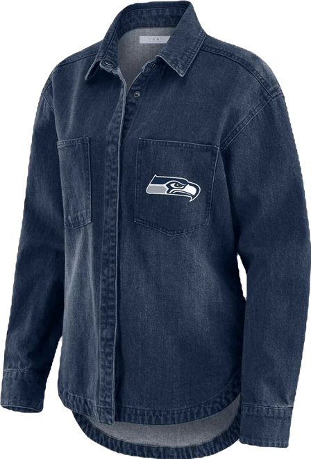 Women's Denim Seattle Seahawks Washed Oversized Denim Full-Snap Shacket
