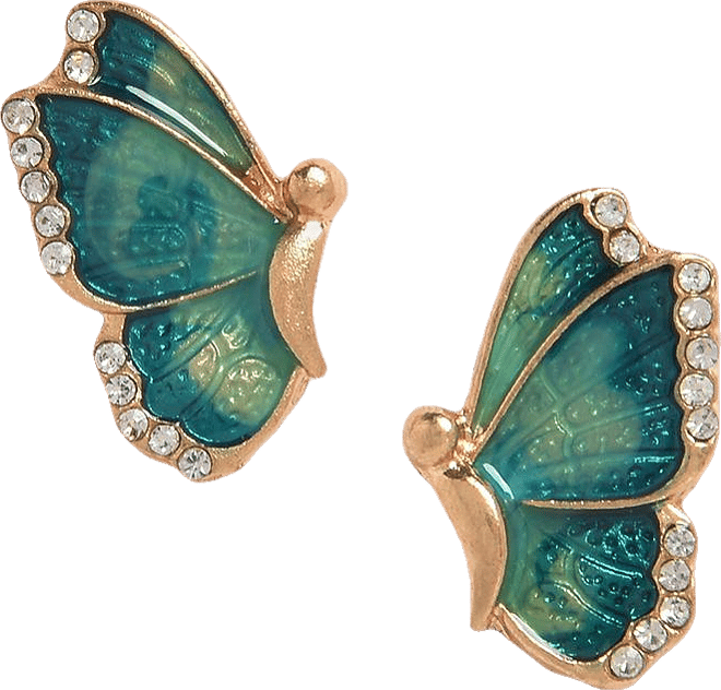 Women's Green Embellished Butterfly Stud Earrings