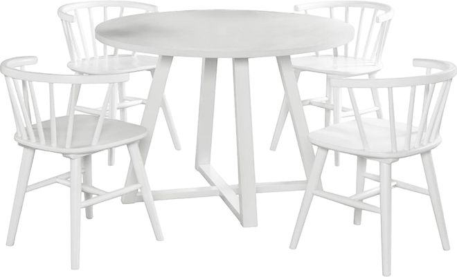 Edo White Wood 5-Pc Dining Set, Trestle Dining Table with 4 Windsor Chairs