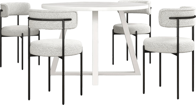 Durban 5-Pc Round Dining Set, Trestle Dining Table with 4 Boucle Chairs