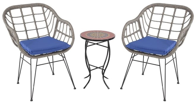 Faux Rattan Basket Chair Set With Mosiac Accent Table