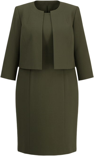 Plus Size Open-Front Collarless Jacket and Sheath Dress Suit Set