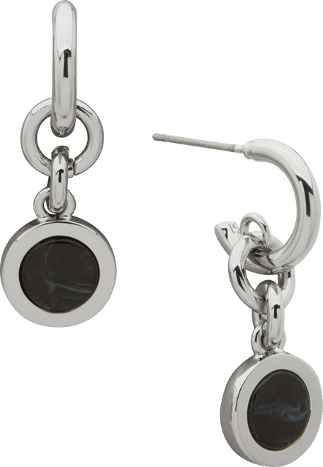 Silver-Tone Inlay Link Green Double Drop Earrings