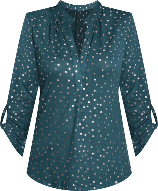 Petite Long Roll Tab Sleeve Tunic Top