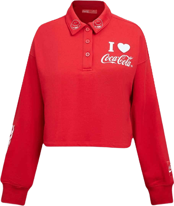 Women's Red Coca-Cola Ice Cold Long Sleeve Cropped Polo Shirt