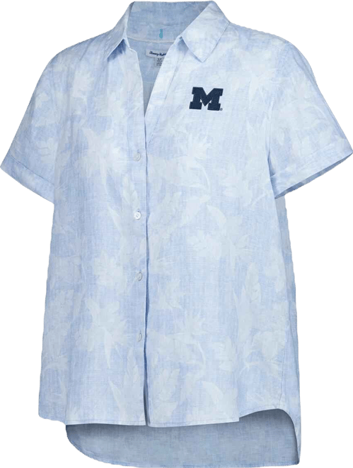 Women's Light Blue Michigan Wolverines Legacy Leaves Camp Button-Up Shirt