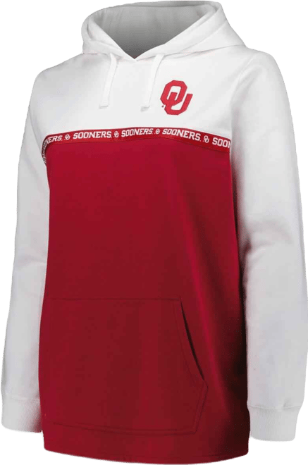 Women's White/Crimson Oklahoma Sooners Plus Size Taping Pullover Hoodie