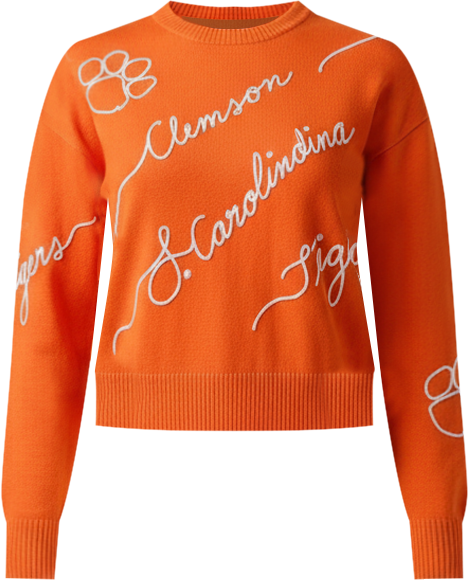 Women's Orange Clemson Tigers Love Note Embroidered Pullover Sweater