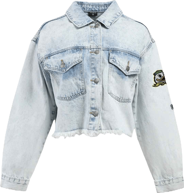 Women's Denim Oregon Ducks Lightwash Cropped Button-Up Jean Jacket