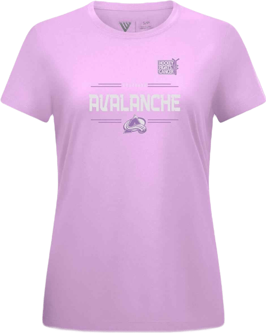 Women's Cale Makar Lavender Colorado Avalanche Hockey Fights Cancer Anthem Name Number T-Shirt