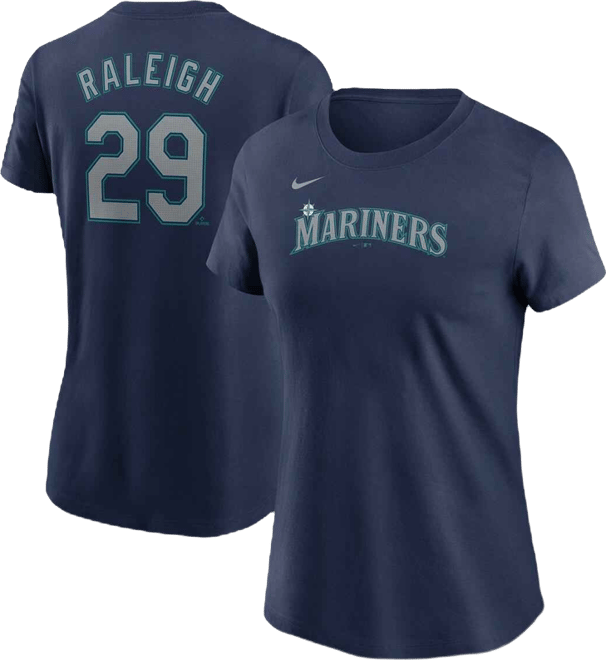 Women's Cal Raleigh Navy Seattle Mariners Fuse Name Number T-Shirt