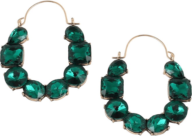 Women's Green Embellished Hoop Earrings