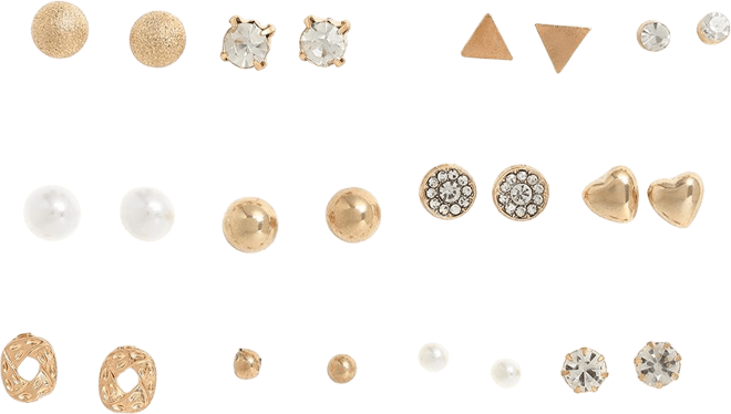 Women's Gold Pack Of 12 Minimal Stud Earrings