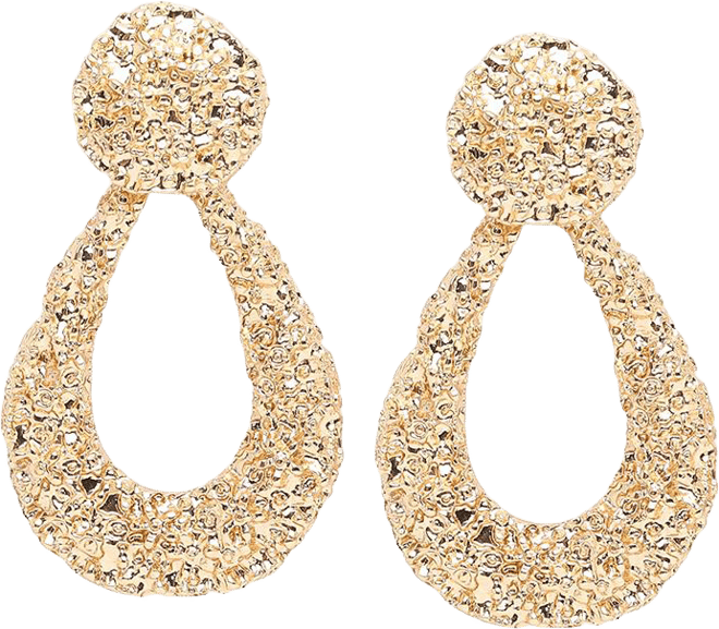 Women's Gold Textured Teardrop Earrings