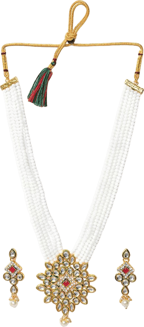 Women's Gold Plated Kundan Beaded Jewellery Set