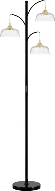 Modern Standing Floor Lamp with Led Bulbs, 3 Adjustable Heads and Petal Glass Shades