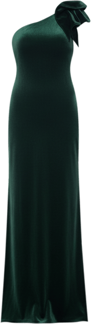 Women's Asymmetric Ruffled Sleeveless Velvet Gown