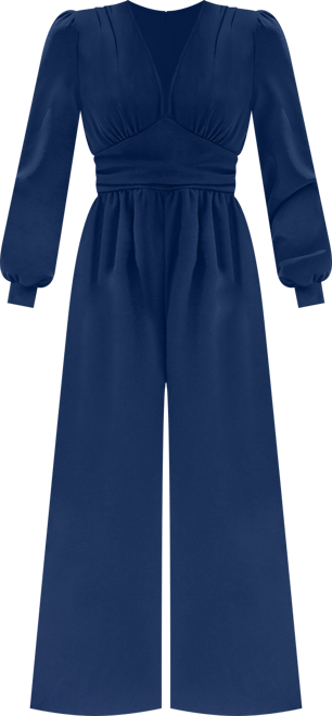 Women's Plunging Long Sleeve Wide Leg Jumpsuit