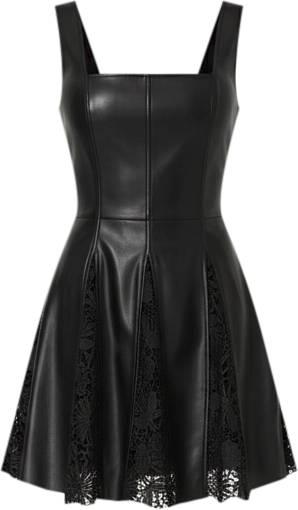 Women's Faux Leather Lace Inset Flare Dress