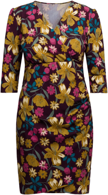 Plus Size Floral Print Faux Wrap Dress