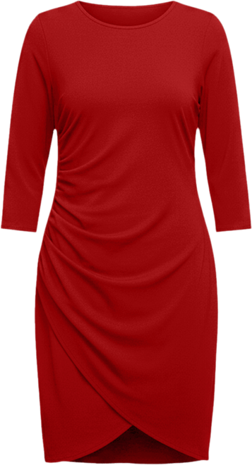 Plus Size Three Quarter Sleeve Ruched Tulip Hem Mini Dress