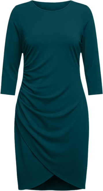 Plus Size Three Quarter Sleeve Ruched Tulip Hem Mini Dress