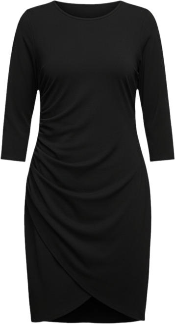 Plus Size Three Quarter Sleeve Ruched Tulip Hem Mini Dress