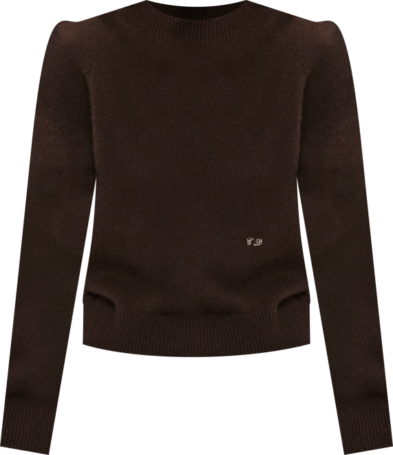 Chocolate Cashmere Puff Sleeve Macy Crewneck Sweater