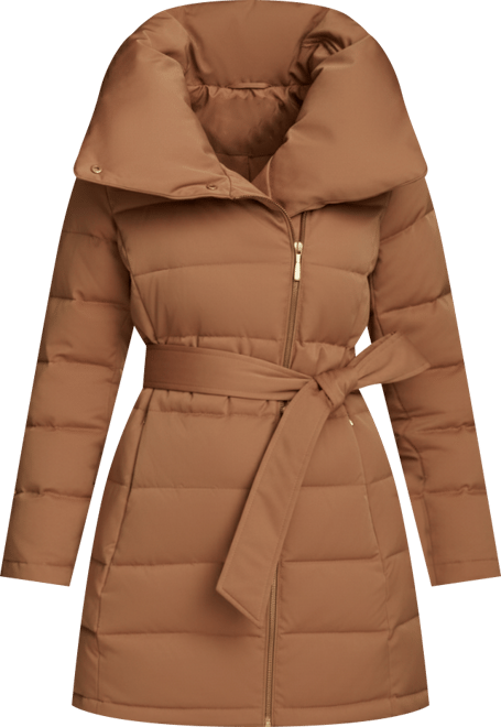Donna Karan New York Women's Belted Asymmetric Puffer Coat - Macy's