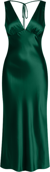 Juniors' V-Neck A-Line Satin Midi Dress
