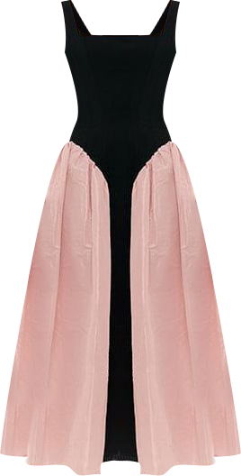 Women's Corset Dress On Straps With A Glossy Midi Skirt