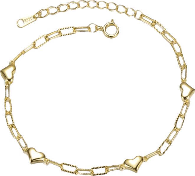 14k Gold Plated with Heart Link Chain Adjustable Bracelet