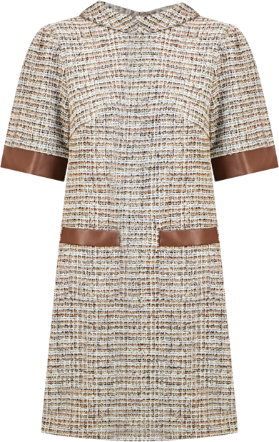 Women's Faux-Leather-Trim Tweed Shift Dress