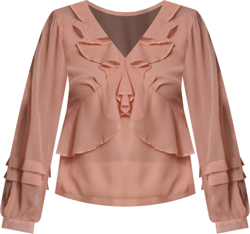 Women's Long Sleeve Ruffle V-Neck Blouse