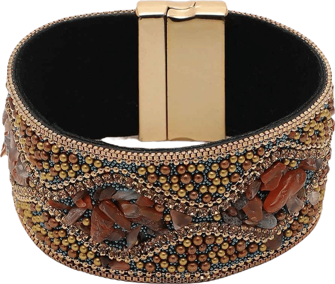 Women's Gold Embellished Leather Bracelet