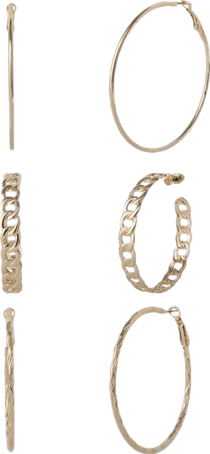 3-Piece Hoop and Chain Hoop Earring Set in Gold-Tone