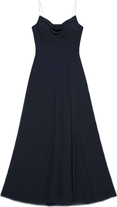 Juniors' Drape-Neck Faux-Peal-Strap Gown