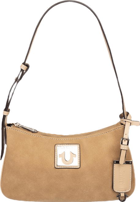Logo Plaque Suede Shoulder Bag