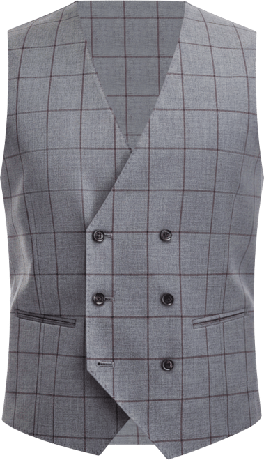 Men's Classic-Fit Windowpane Double-Breasted Suit Separate Vest