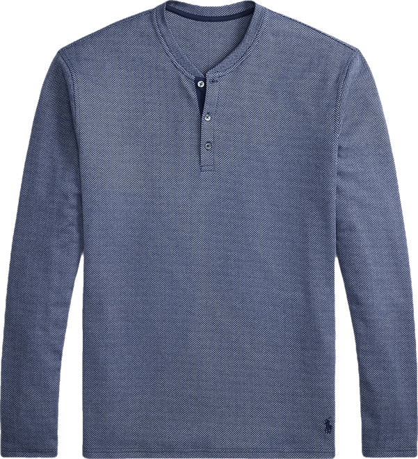 Men's Long Sleeve Herringbone Henley Sleep Shirt